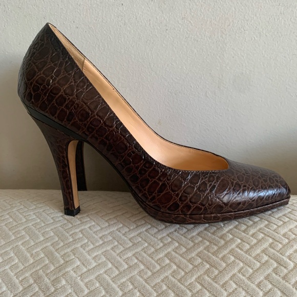 Cole Haan Brown Crocodile-Embossed Heels - Picture 7 of 10